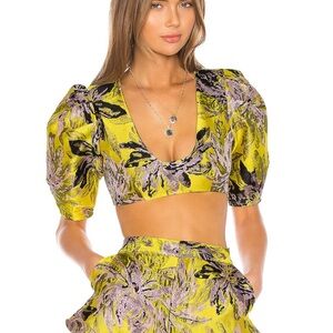 Camila Coelho Yellow Puff Sleeve Crop Top